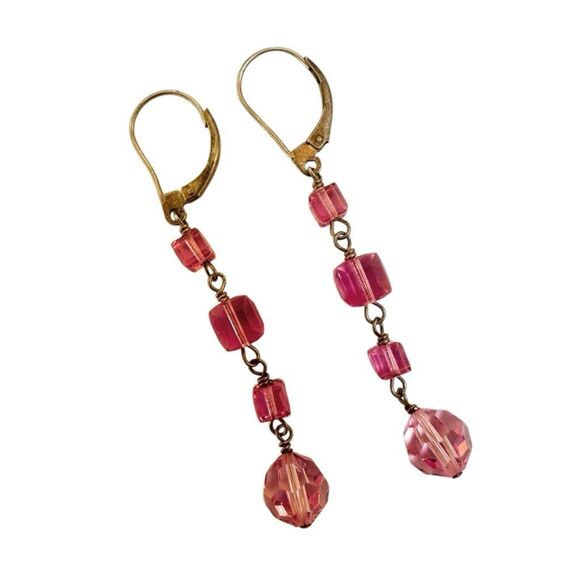 Sterling silver pink Swarovski crystal drop earrings - Picture 3 of 8
